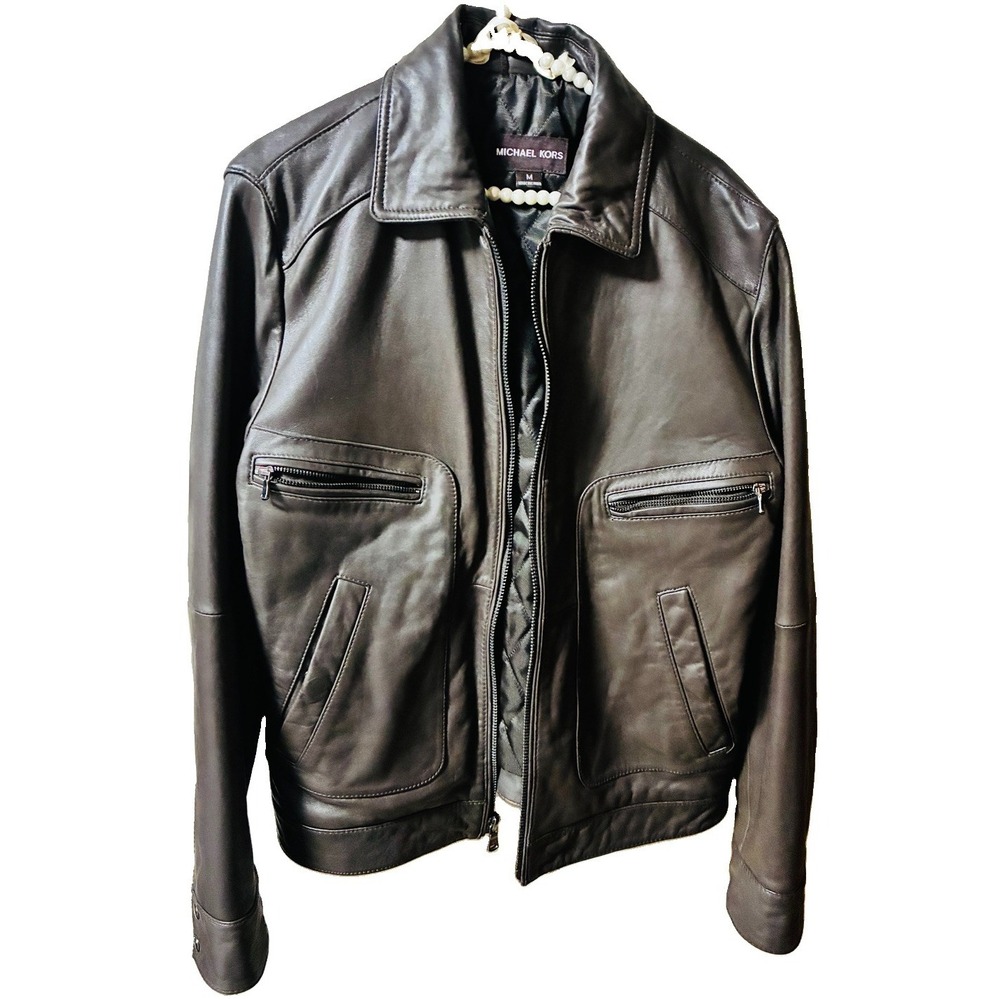 MICHAEL KORS Ladies M HIPSTER Biker‎ LEATHER JACKET COAT Brown